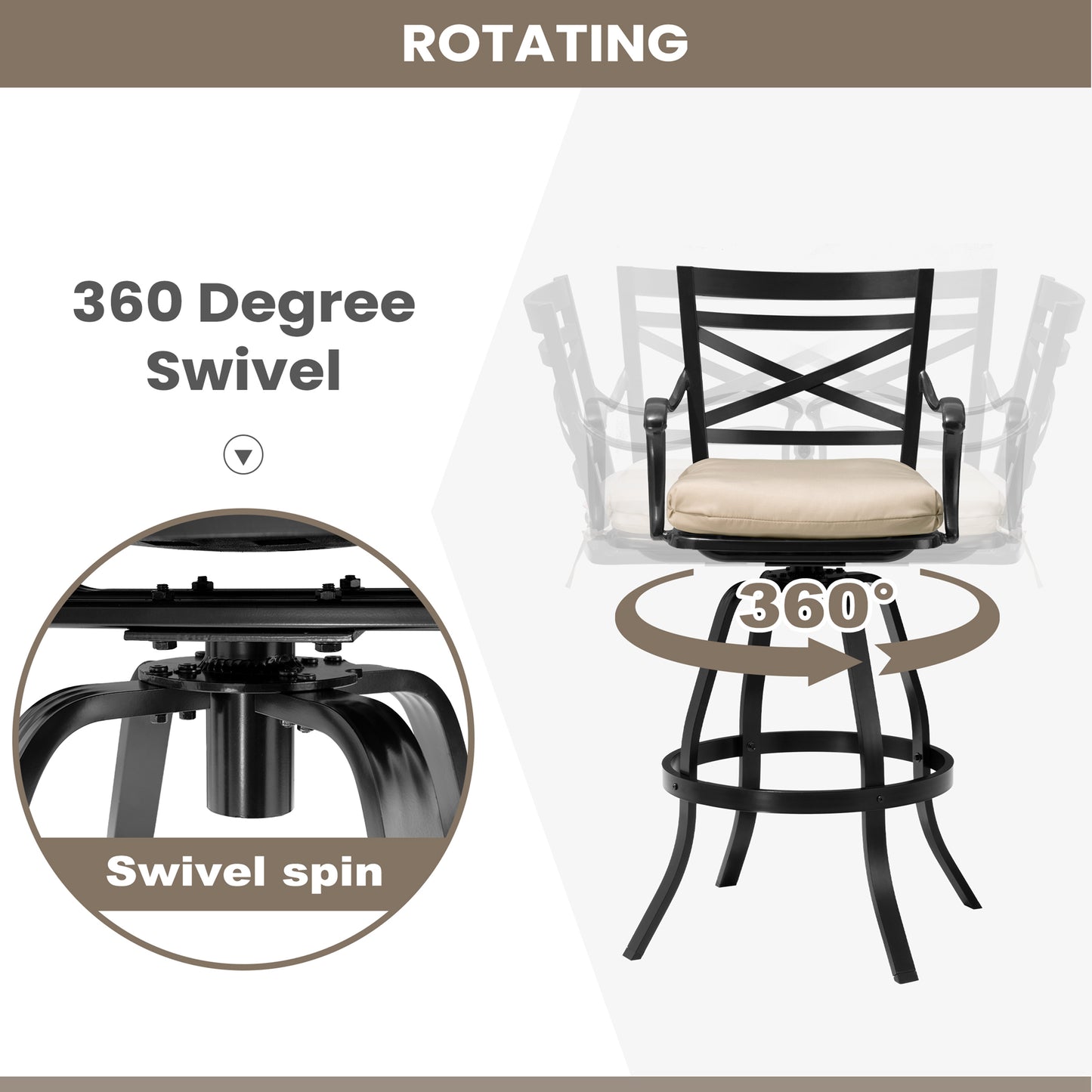 Crestlive Products Aluminum Outdoor Swivel Bar Stool Set of 2 with Sunbrella Cushion