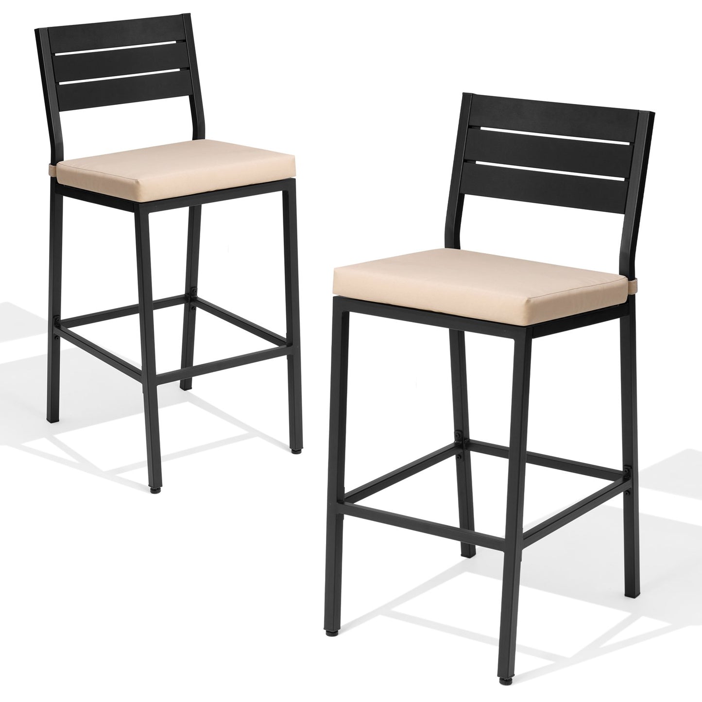 Crestlive Products 2-Piece Outdoor Bar Stools with Cushions, Backrest and Footrest