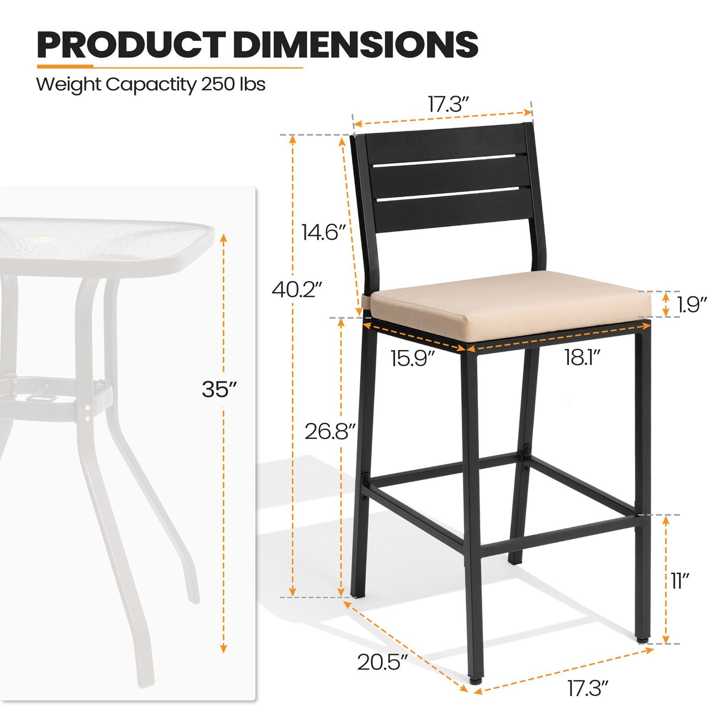 Crestlive Products 2-Piece Outdoor Bar Stools with Cushions, Backrest and Footrest