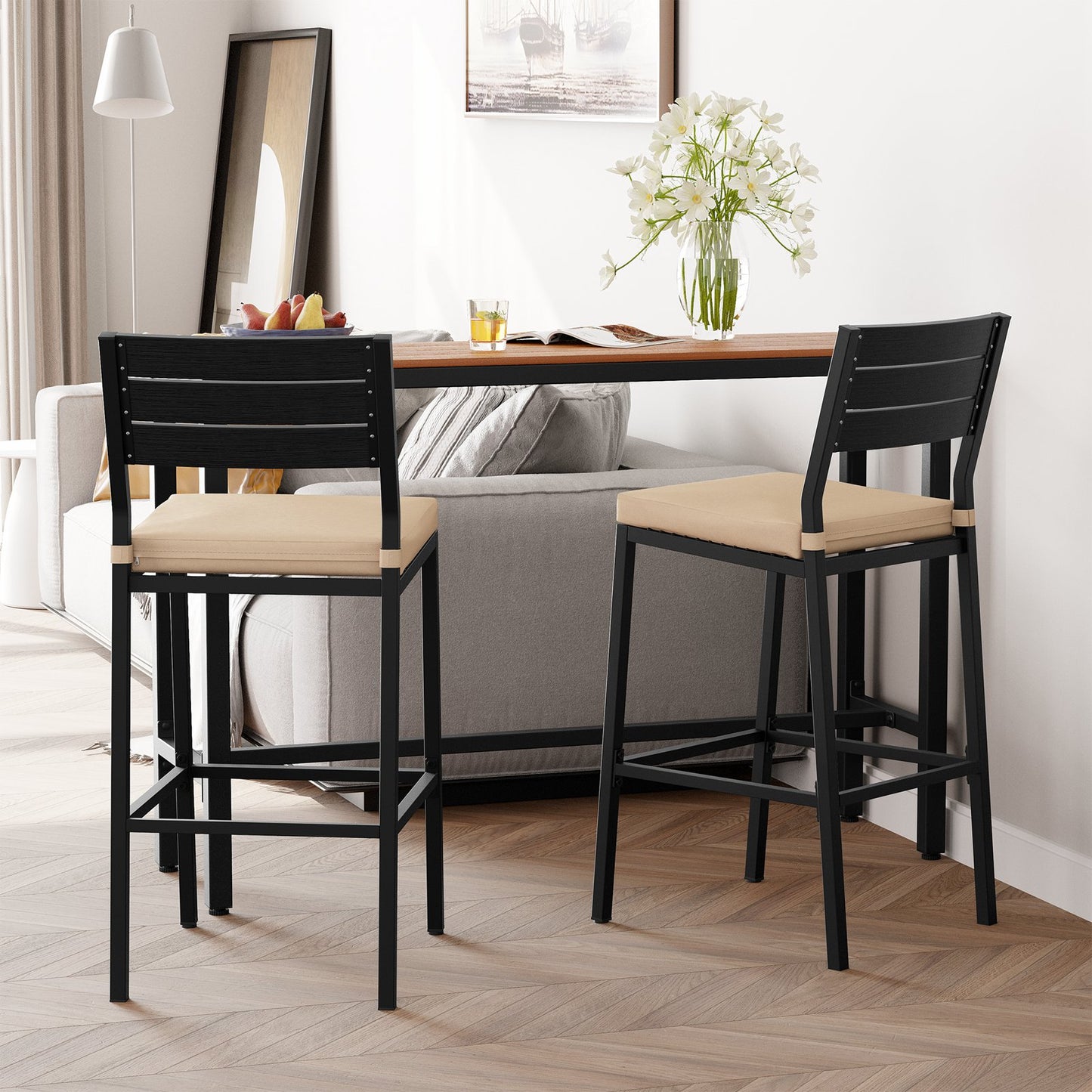 Crestlive Products 2-Piece Outdoor Bar Stools with Cushions, Backrest and Footrest