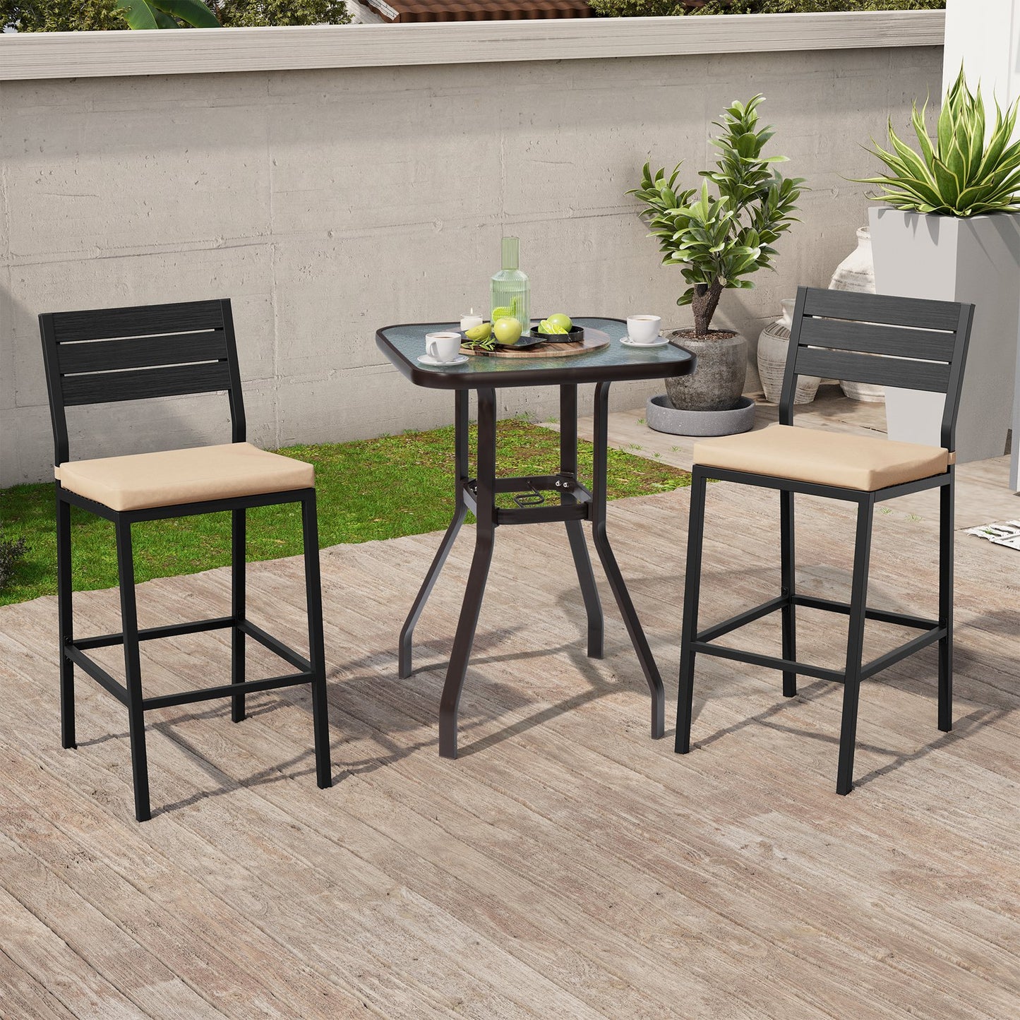Crestlive Products 2-Piece Outdoor Bar Stools with Cushions, Backrest and Footrest