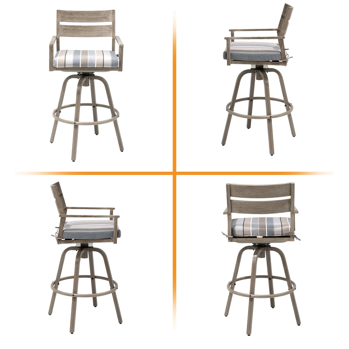 Crestlive Products Aluminum Outdoor Swivel Bar Stool Set of 2 with Sunbrella Cushion