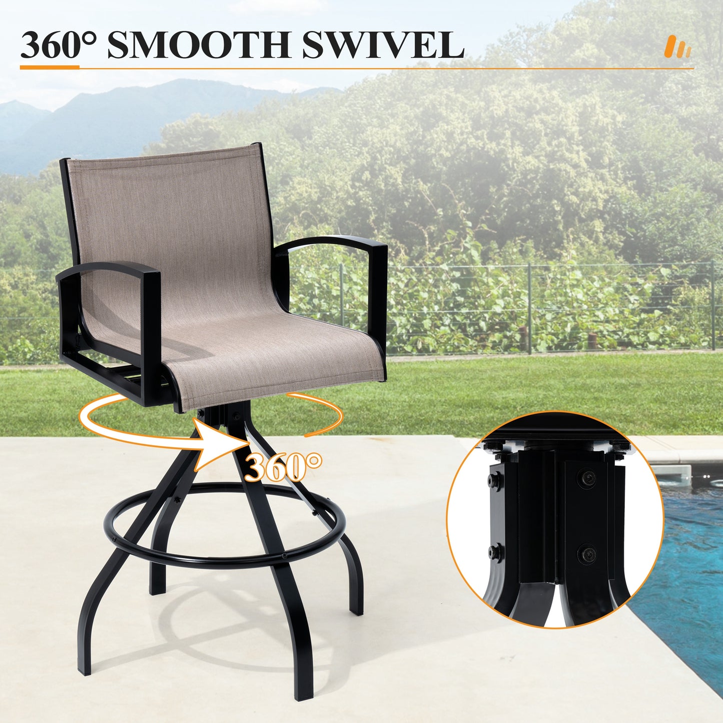 Crestlive Products Aluminum Outdoor Swivel Bar Stool Set of 2 with Sunbrella Fabric