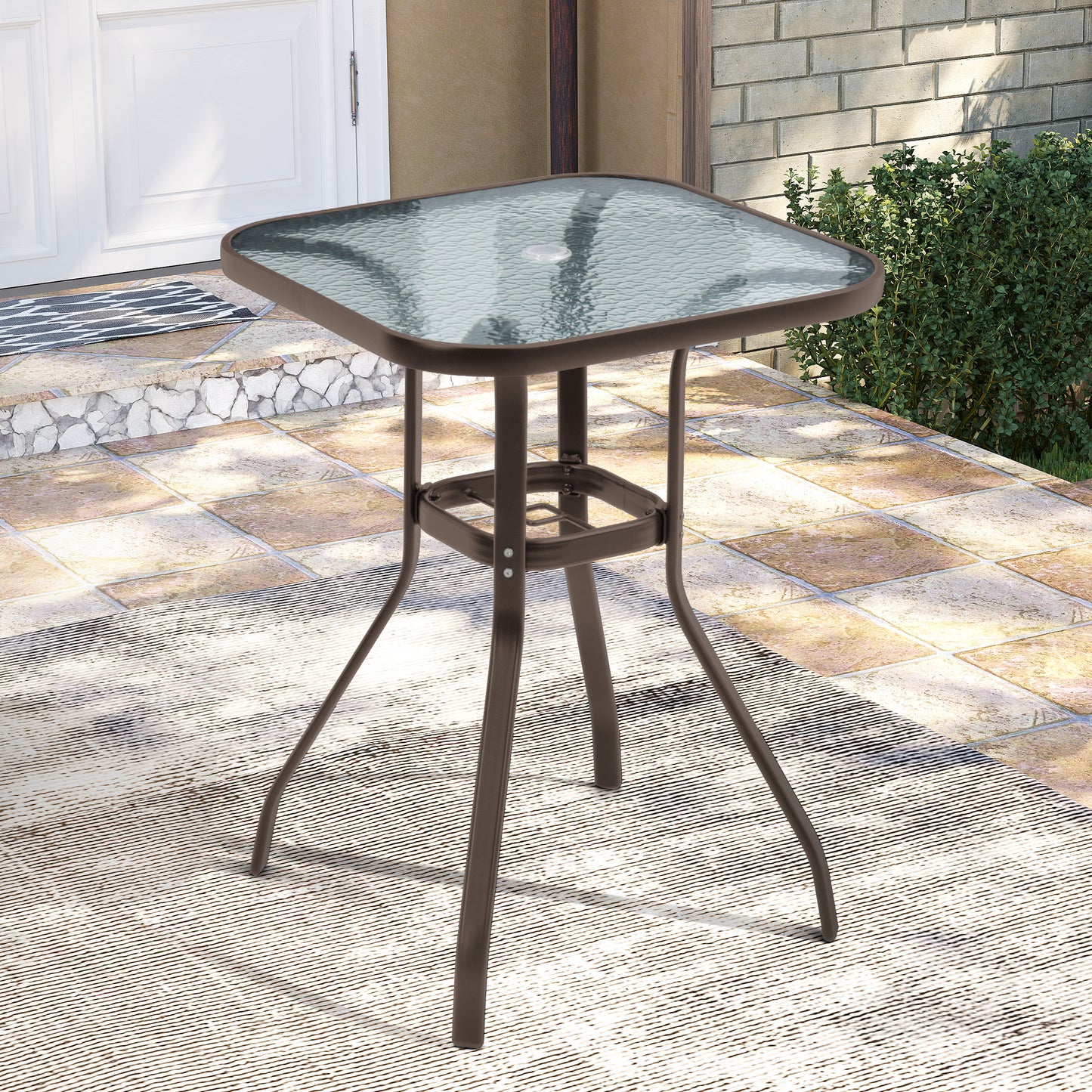 Crestlive Products 27 x 27 in. Metal Frame Square Glass Top Outdoor Side Table with Umbrella Hole
