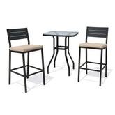 3-Piece Metal Frame Glass Top Outdoor Bar Set with Umbrella Hole