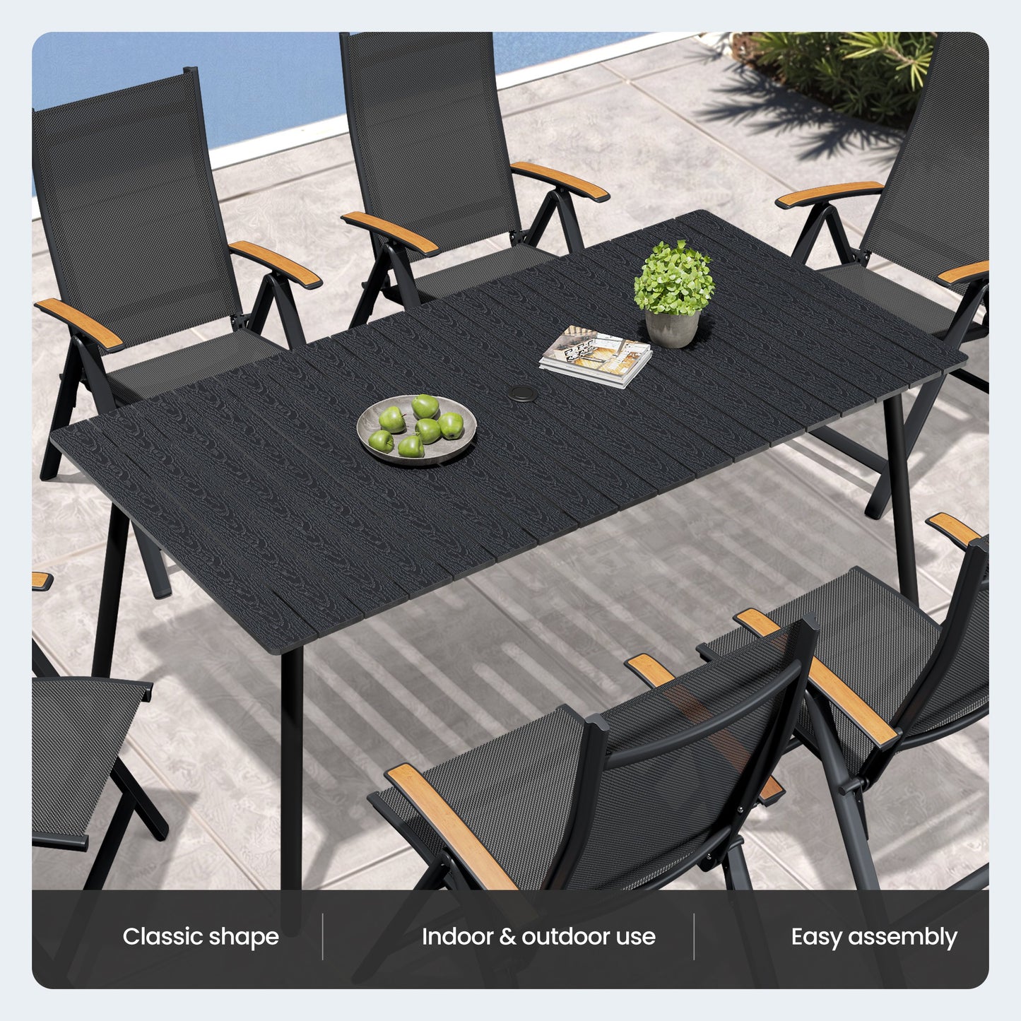 Crestlive Products Outdoor Patio Dining Set with Rectangular Table and Folding Chairs