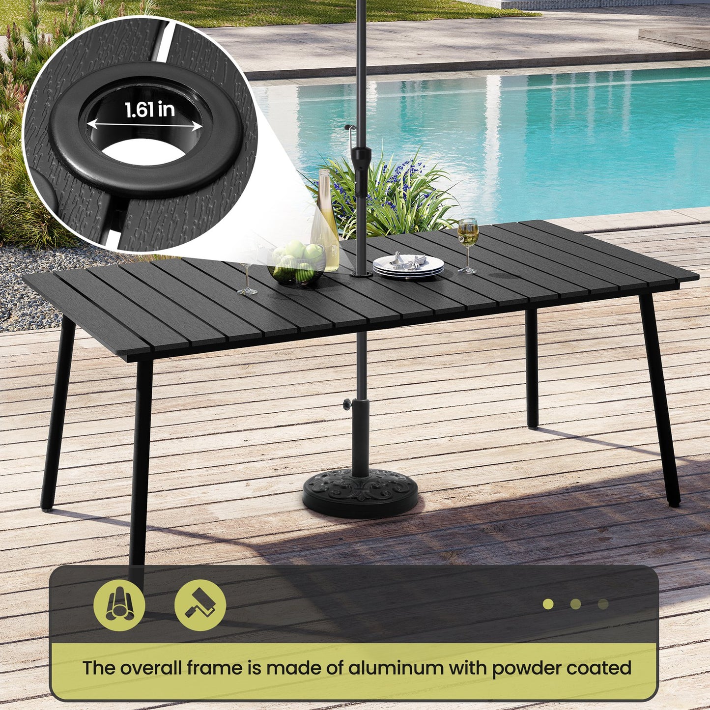 Crestlive Products 7-Piece Outdoor Aluminum Dining Set with Umbrella Hole Table and Stackable Chairs