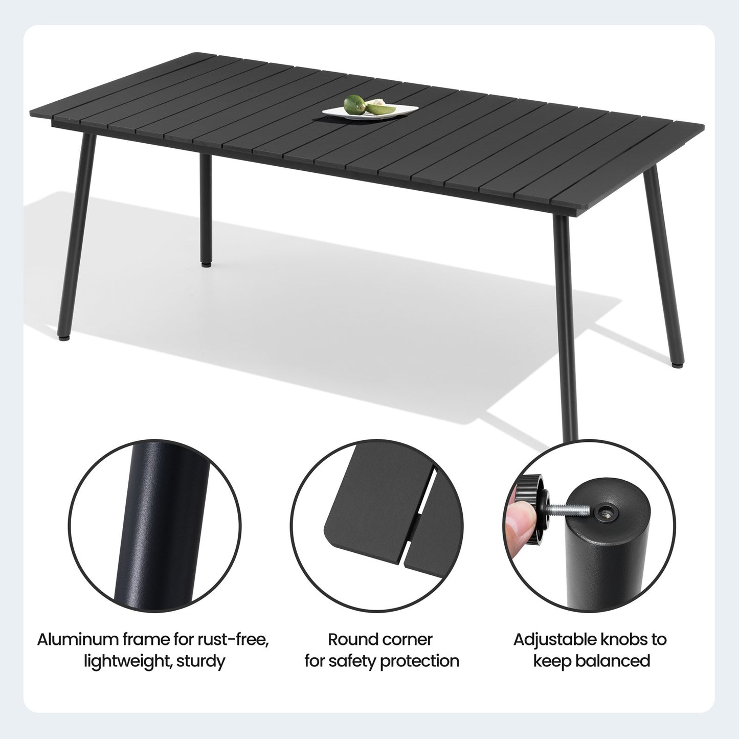 Crestlive Products 7-Piece Outdoor Dining Set Aluminum Frame Wood-Plastic Composite Table with Stackable Chairs