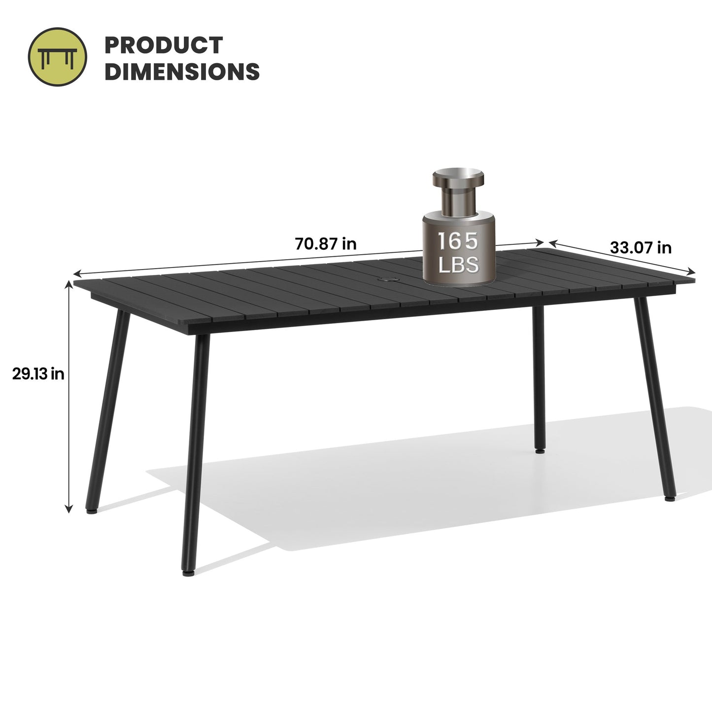 Crestlive Products 71 x 33 in. Rectangular Aluminum Outdoor Dining Table with Umbrella Hole