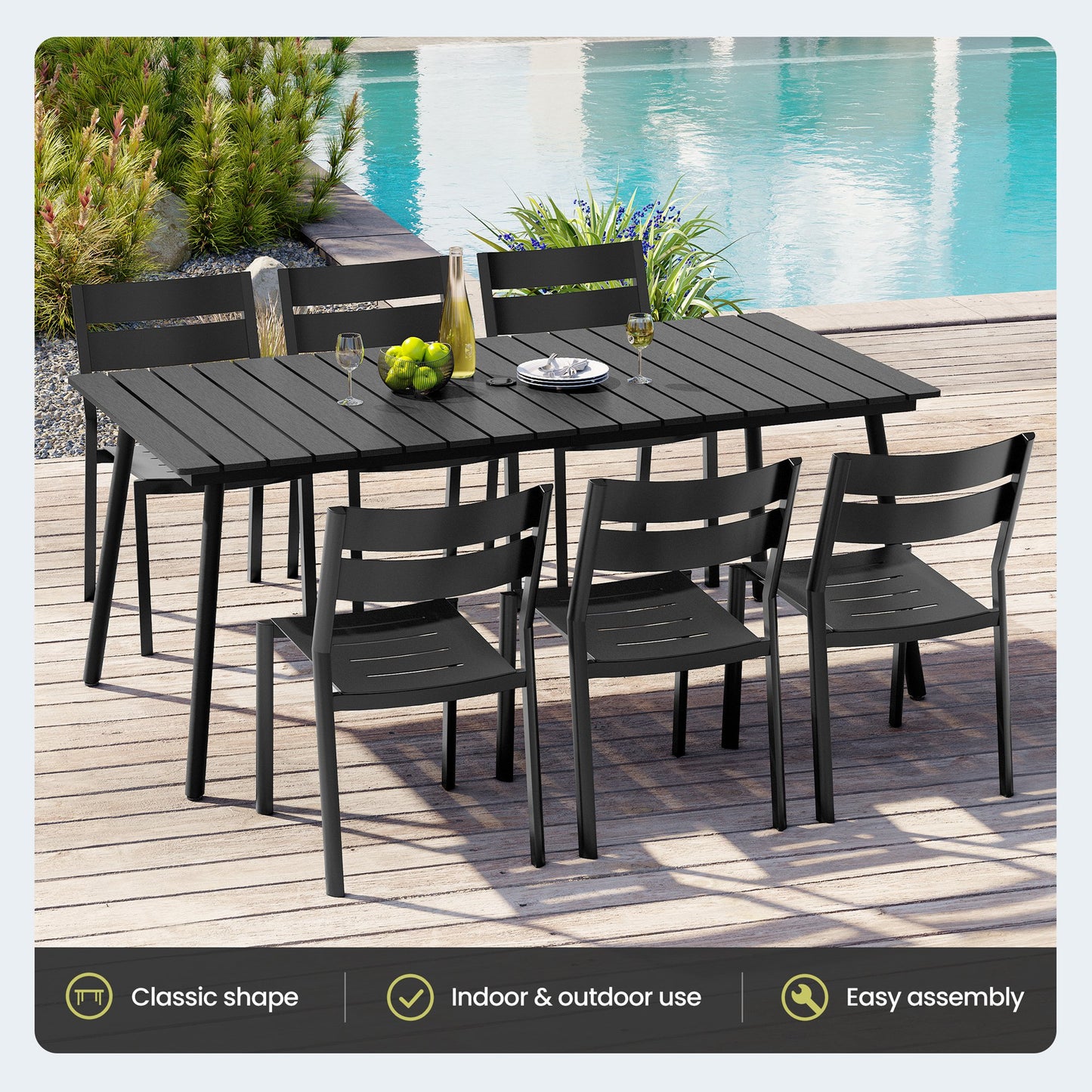 Crestlive Products 71 x 33 in. Rectangular Aluminum Outdoor Dining Table with Umbrella Hole