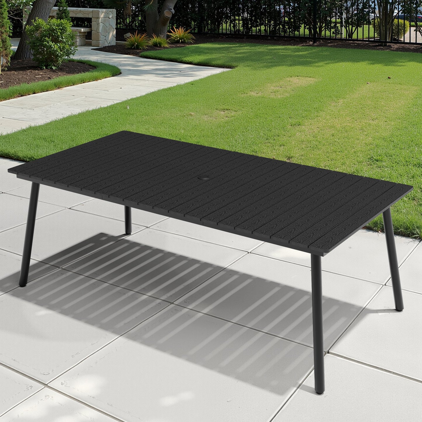 Crestlive Products 83 x 41 in. Rectangular Aluminum Outdoor Dining Table with Umbrella Hole