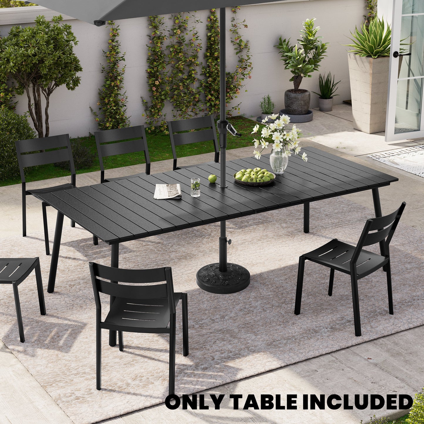 Crestlive Products 95 x 42 in. Rectangular Aluminum Outdoor Dining Table with Umbrella Hole