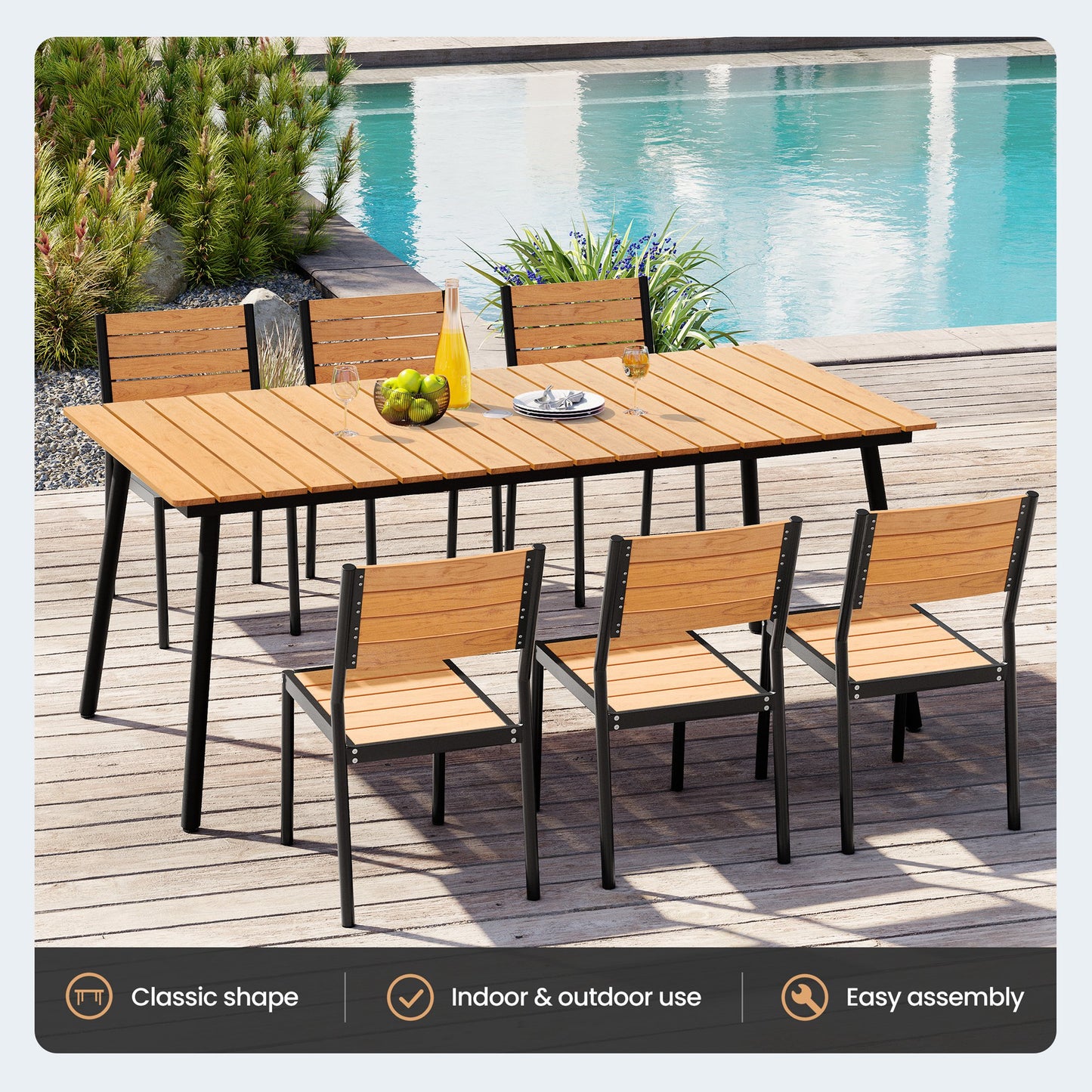 Crestlive Products Outdoor Patio Dining Table with Wood-Like Top and Aluminum Frame