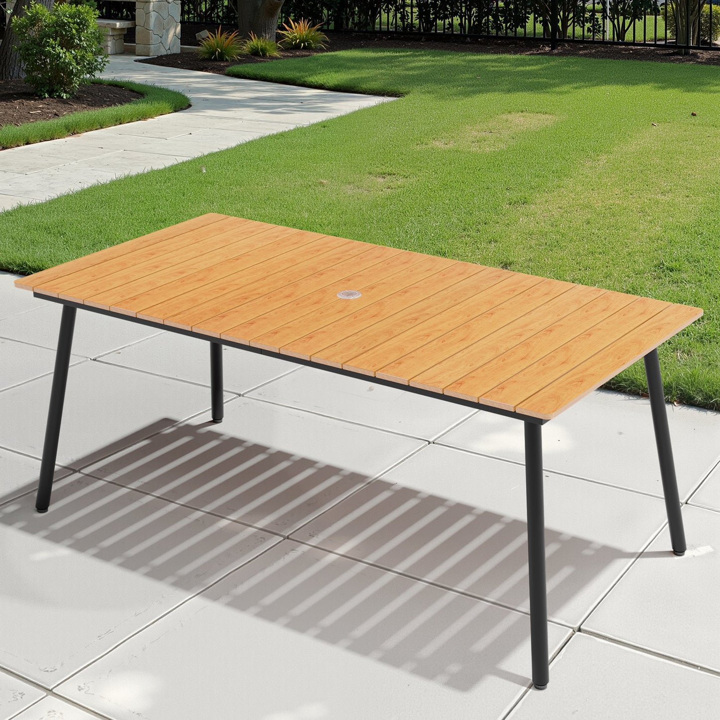 Crestlive Products Outdoor Patio Dining Table with Wood-Like Top and Aluminum Frame