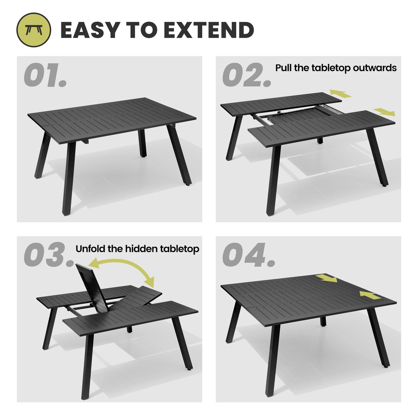 Crestlive Products Expandable Aluminum Patio Dining Set with Folding Extension Table and Chairs