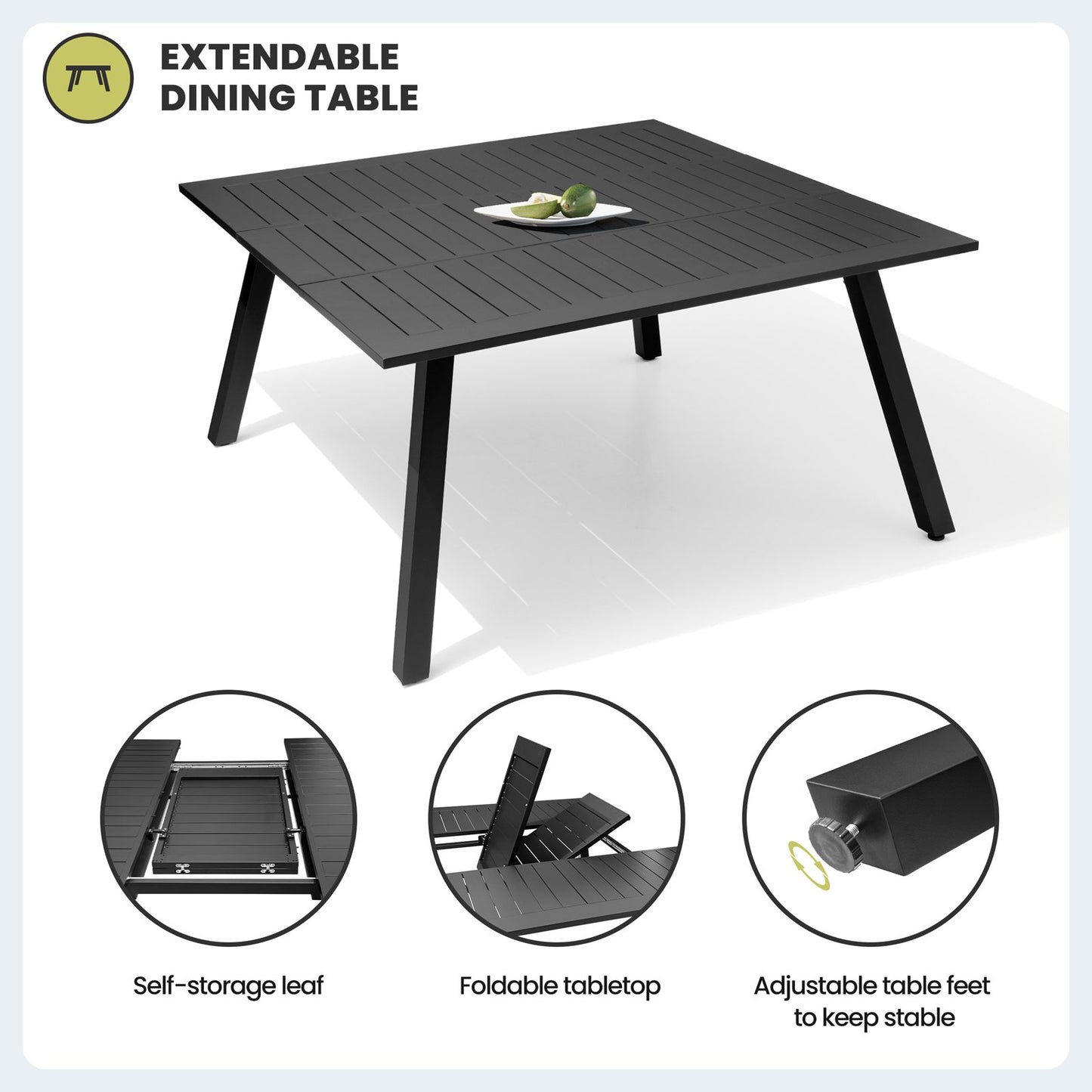 Crestlive Products Expandable Aluminum Patio Dining Set with Folding Extension Table and Chairs