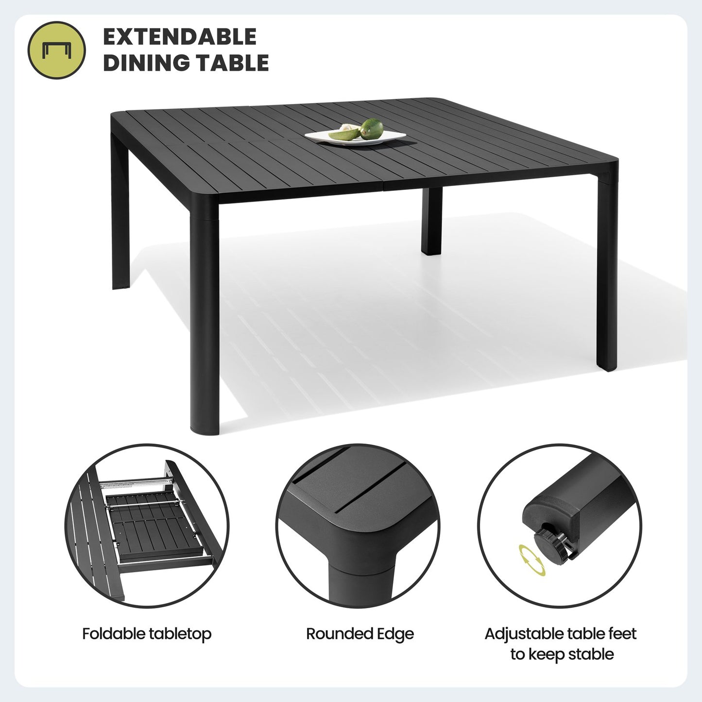 Crestlive Products Patio Aluminum Extension Dining Table Set with Rattan Chairs
