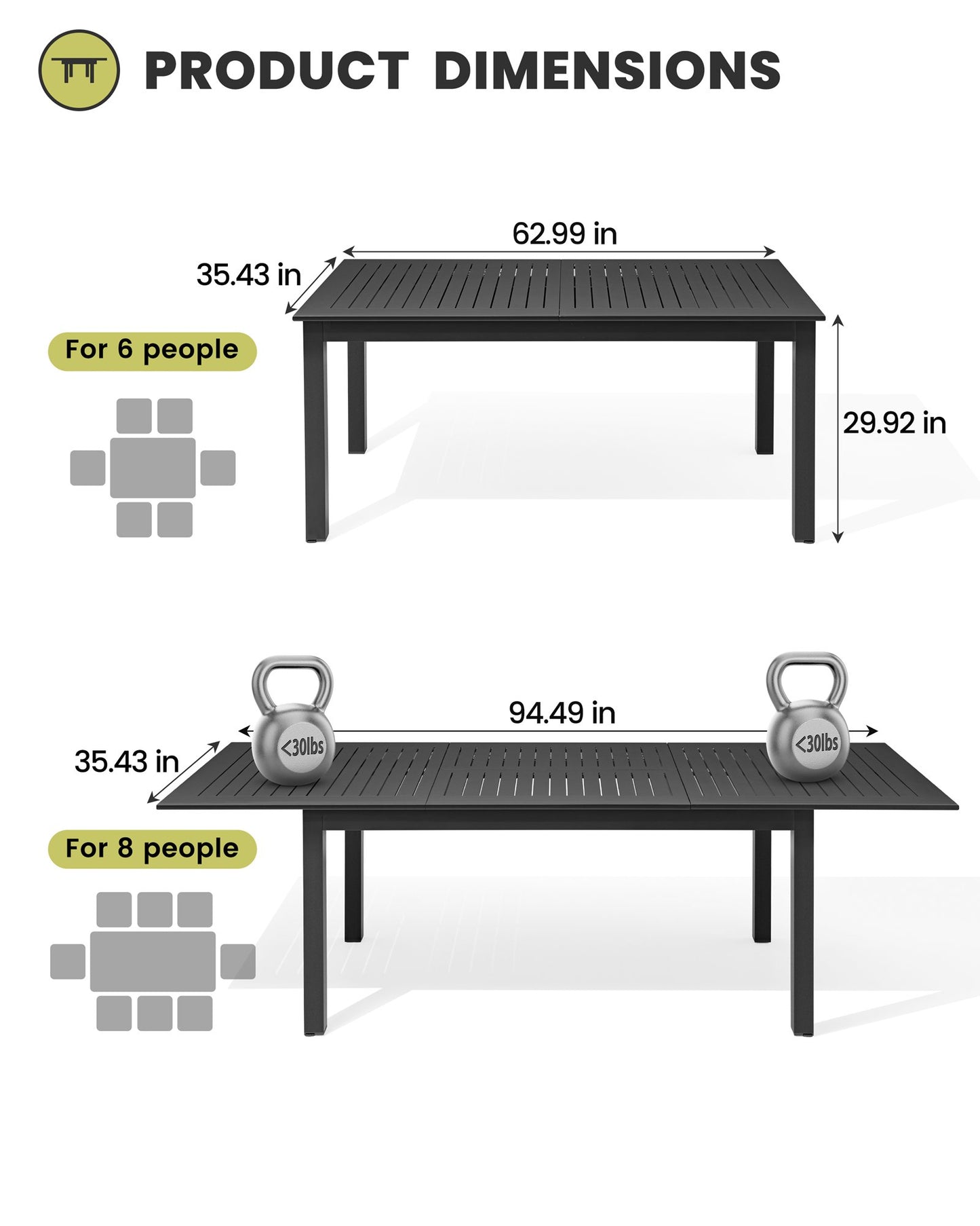 Crestlive Products 95 x 35 in. Expandable Rectangular Aluminum Outdoor Dining Table