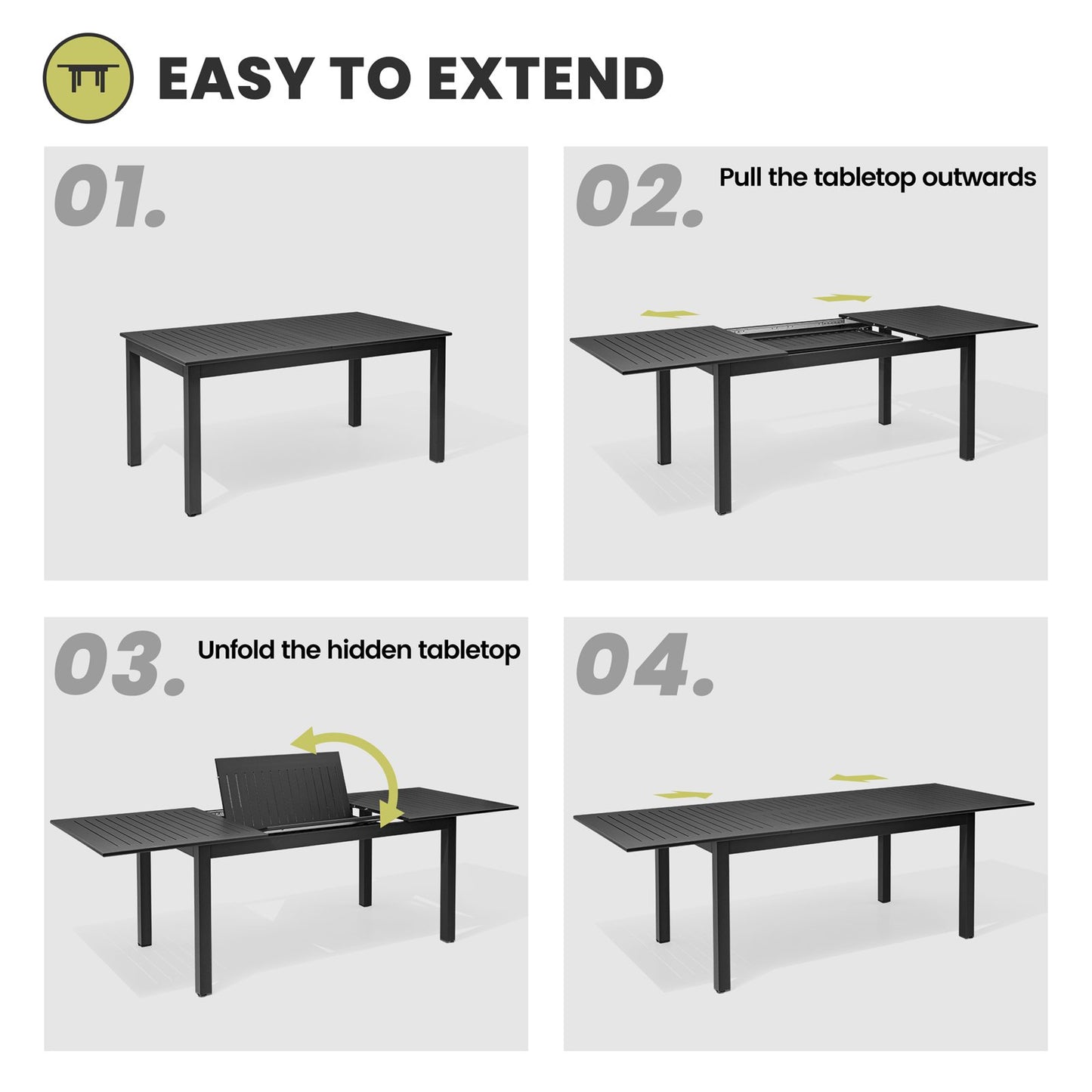 Crestlive Products Expandable Aluminum Patio Dining Table Set with Stackable Chairs