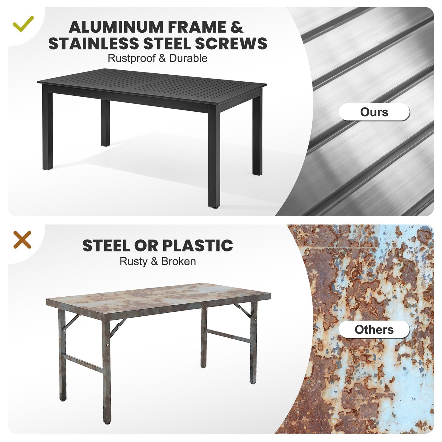 Crestlive Products Expandable Aluminum Patio Dining Table Set with Stackable Chairs