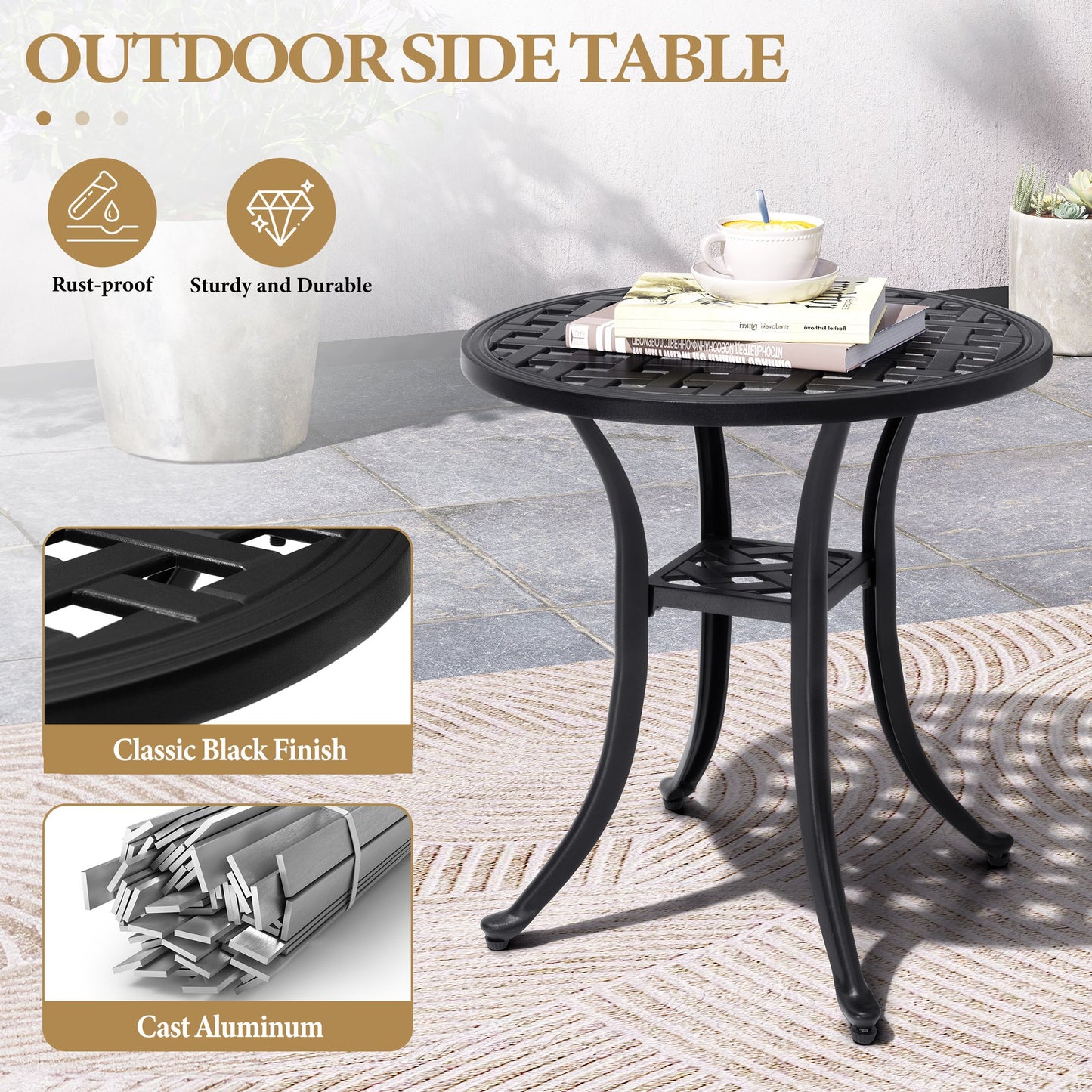 Crestlive Products Round Patio Side Table Cast Aluminum End Table