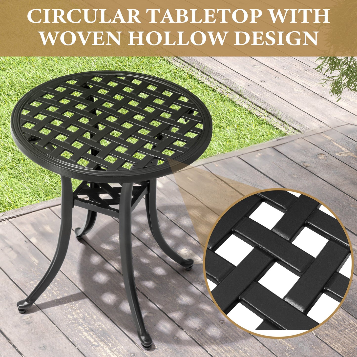 Crestlive Products Round Patio Side Table Cast Aluminum End Table