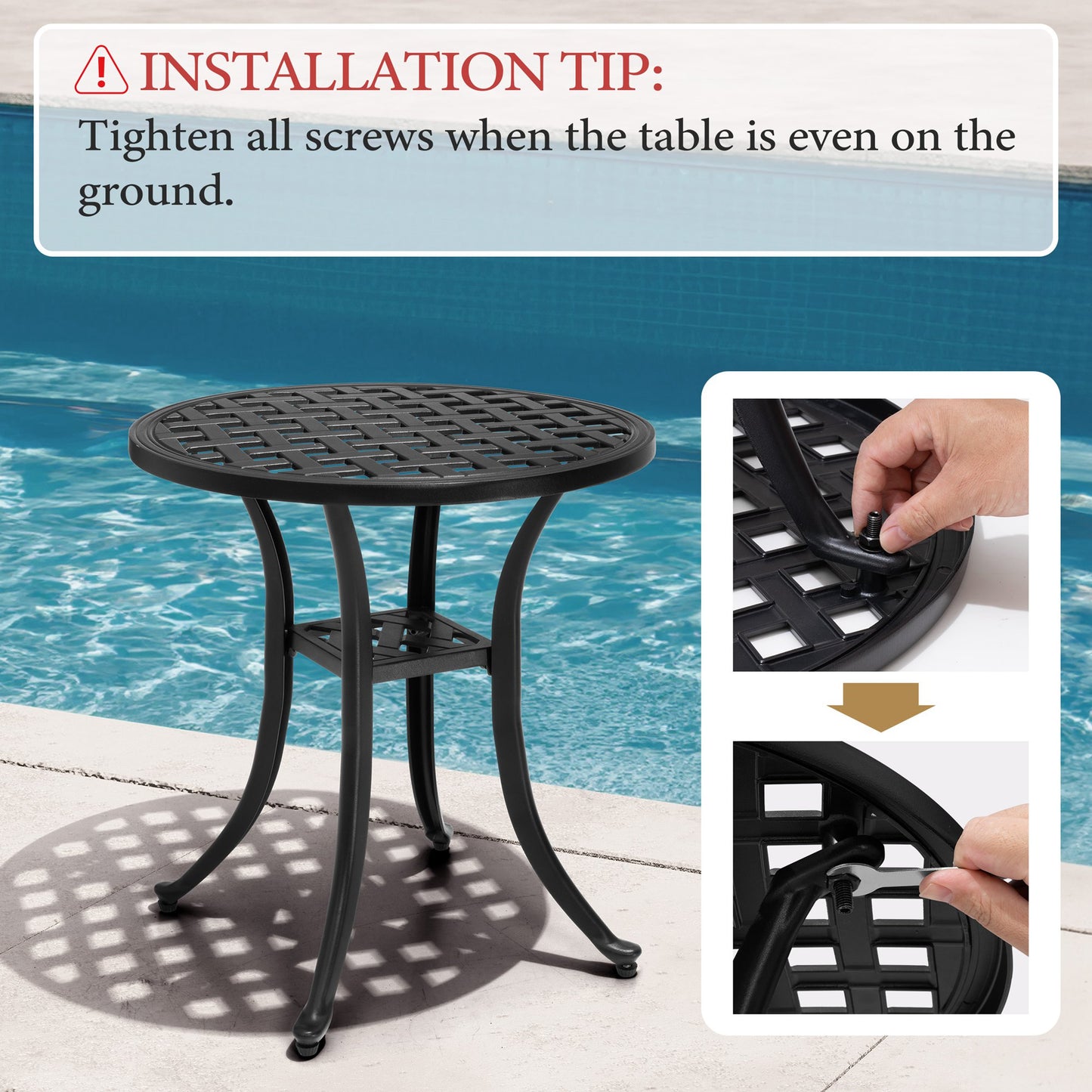 Crestlive Products Round Patio Side Table Cast Aluminum End Table