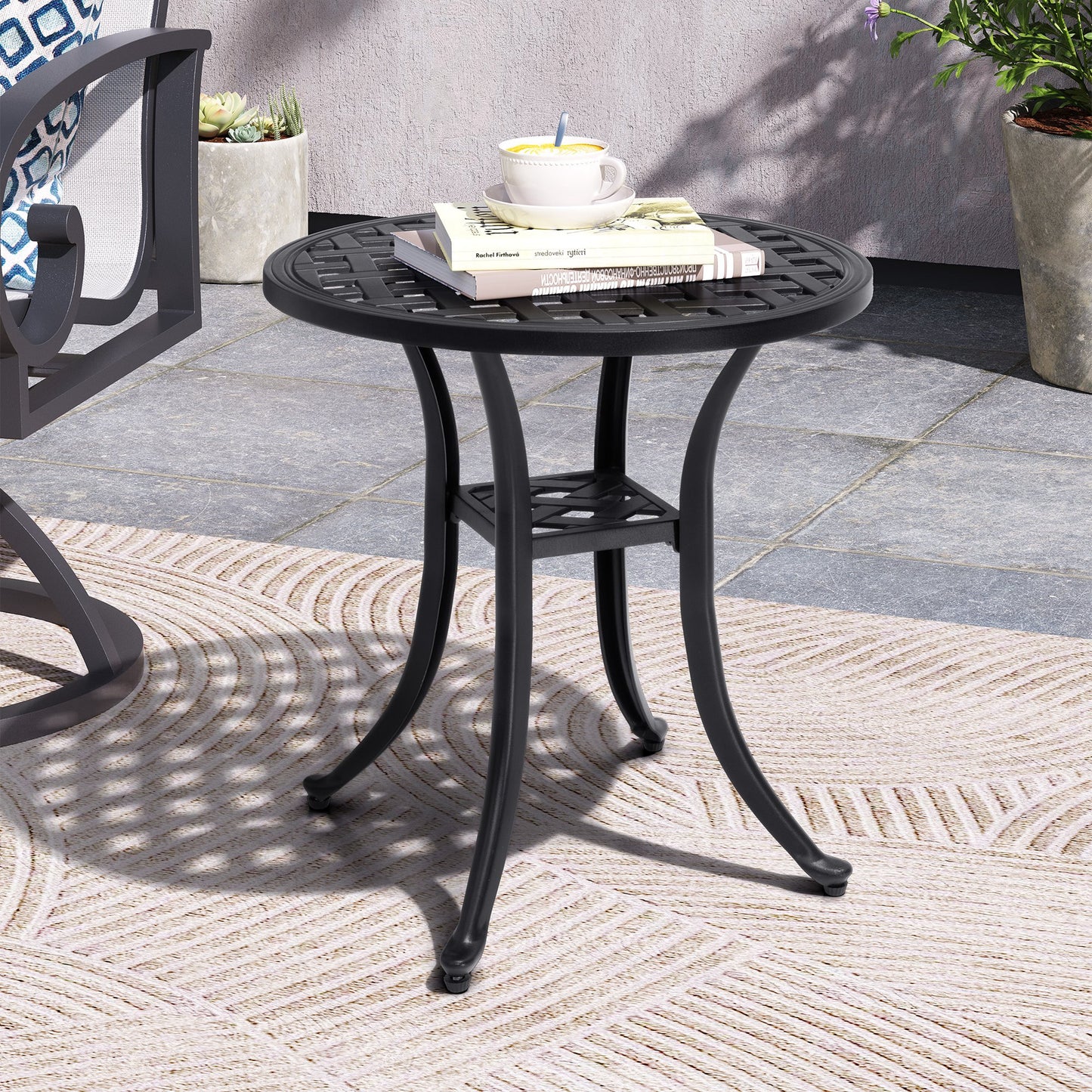 Crestlive Products Round Patio Side Table Cast Aluminum End Table