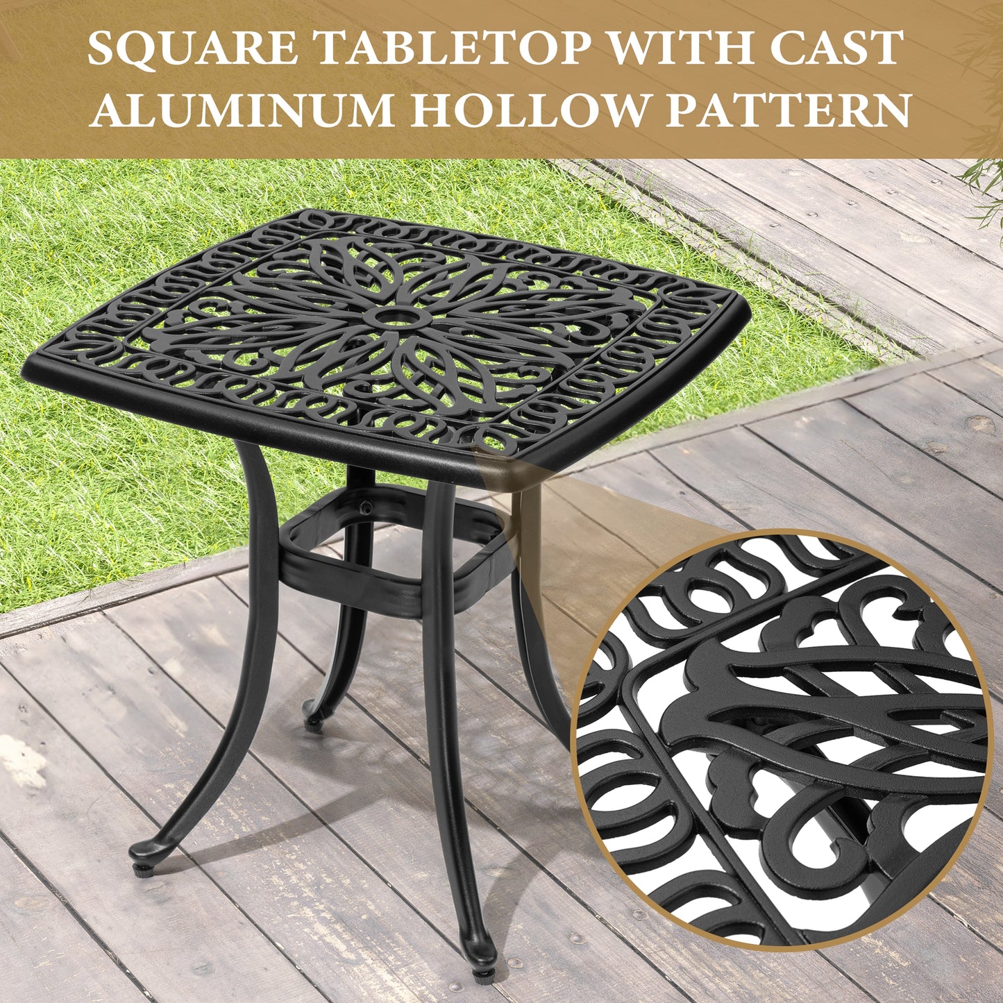 Crestlive Products Square Patio Side Table Cast Aluminum End Table