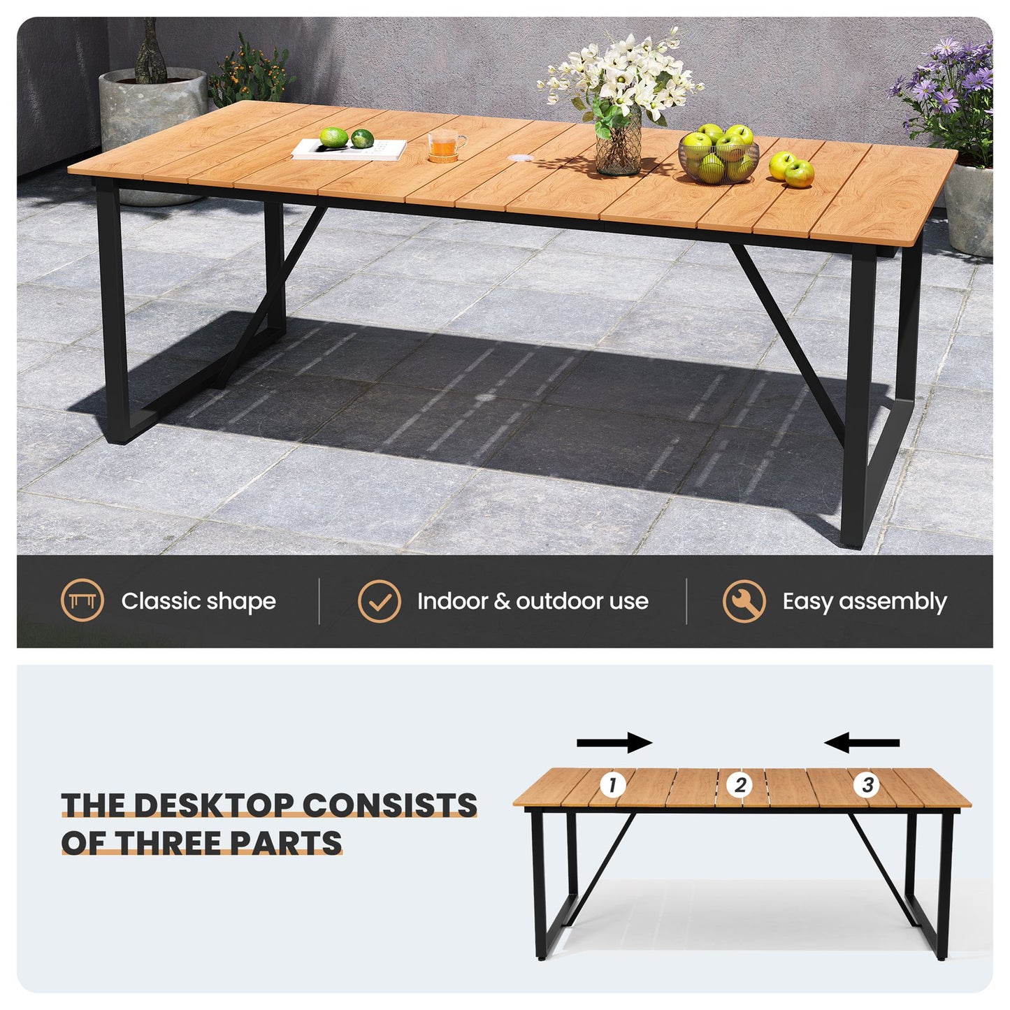 Crestlive Products Outdoor Aluminum Rectangular Dining Table with PE Rattan Chairs