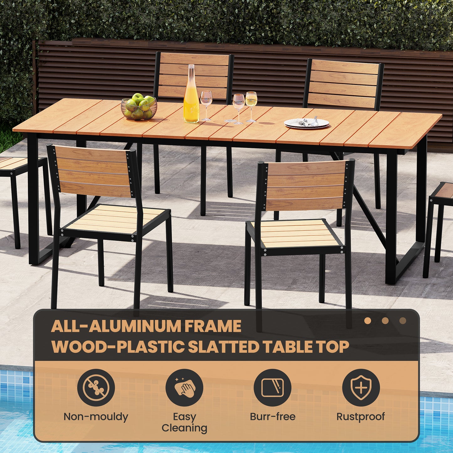 Crestlive Products 7-Piece Outdoor Aluminum Patio Dining Set with Umbrella Hole Table and Stackable Chairs