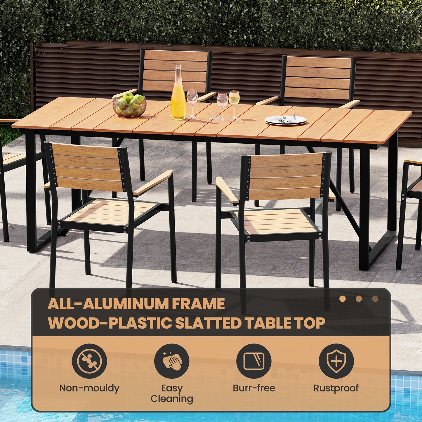 Crestlive Products 7-Piece Outdoor Aluminum Patio Dining Set with Umbrella Hole Table and Stackable Armrest Chairs