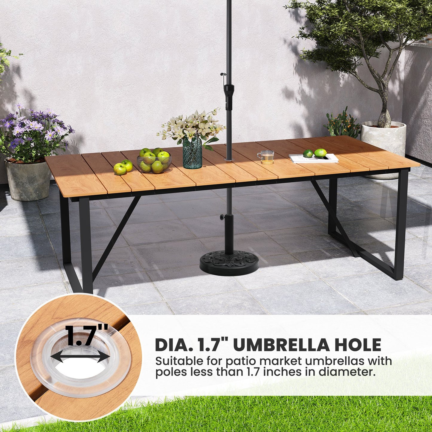 Crestlive Products Outdoor Aluminum Rectangular Dining Table with PE Rattan Chairs
