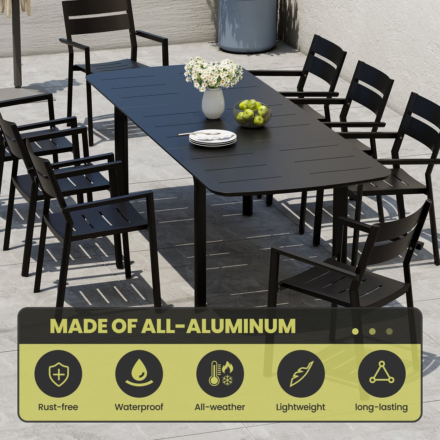 Crestlive Products 9-Piece Extendable Patio Rectangular Outdoor Dining Set with Chairs