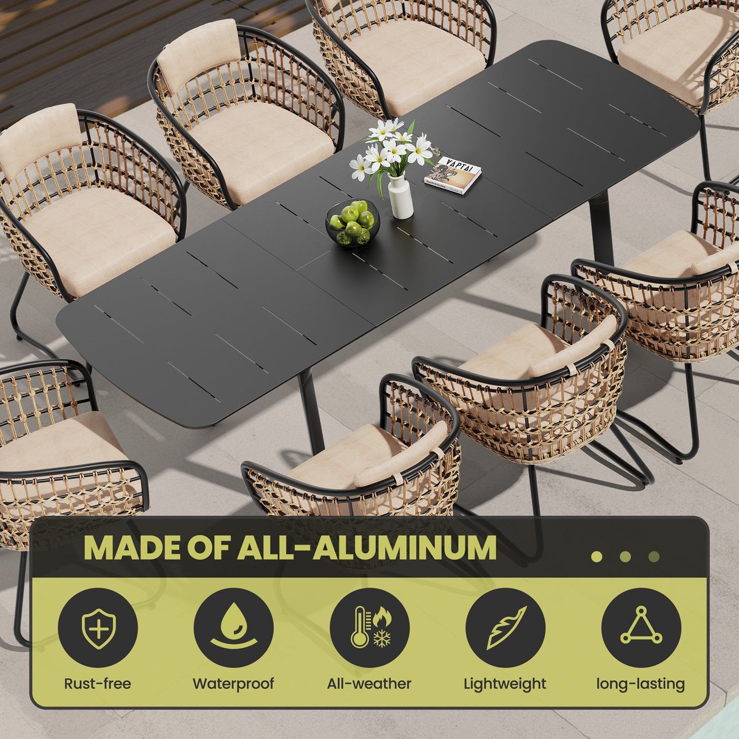 Crestlive Products Expandable Rectangular Patio Dining Table Set with Chairs