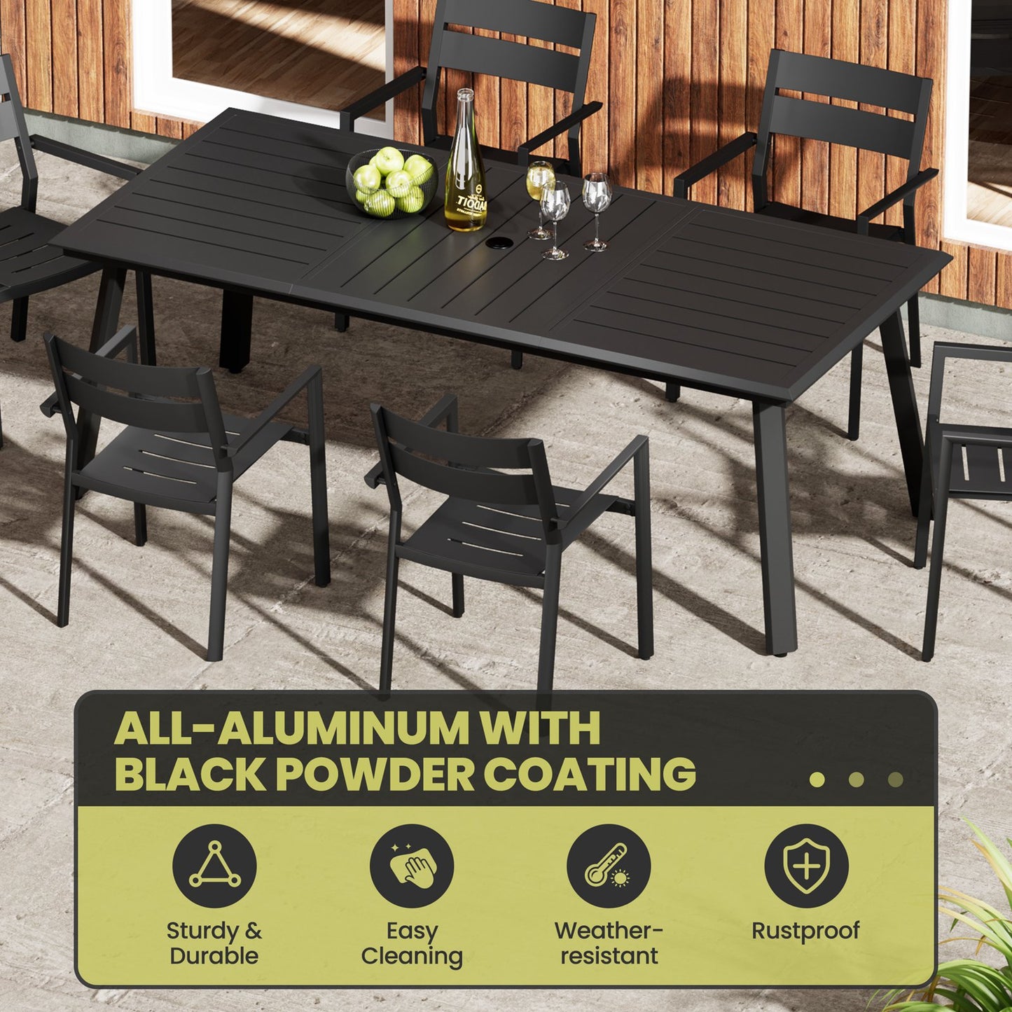 Crestlive Products Outdoor Aluminum Dining Table with Umbrella Hole for 6-8 People