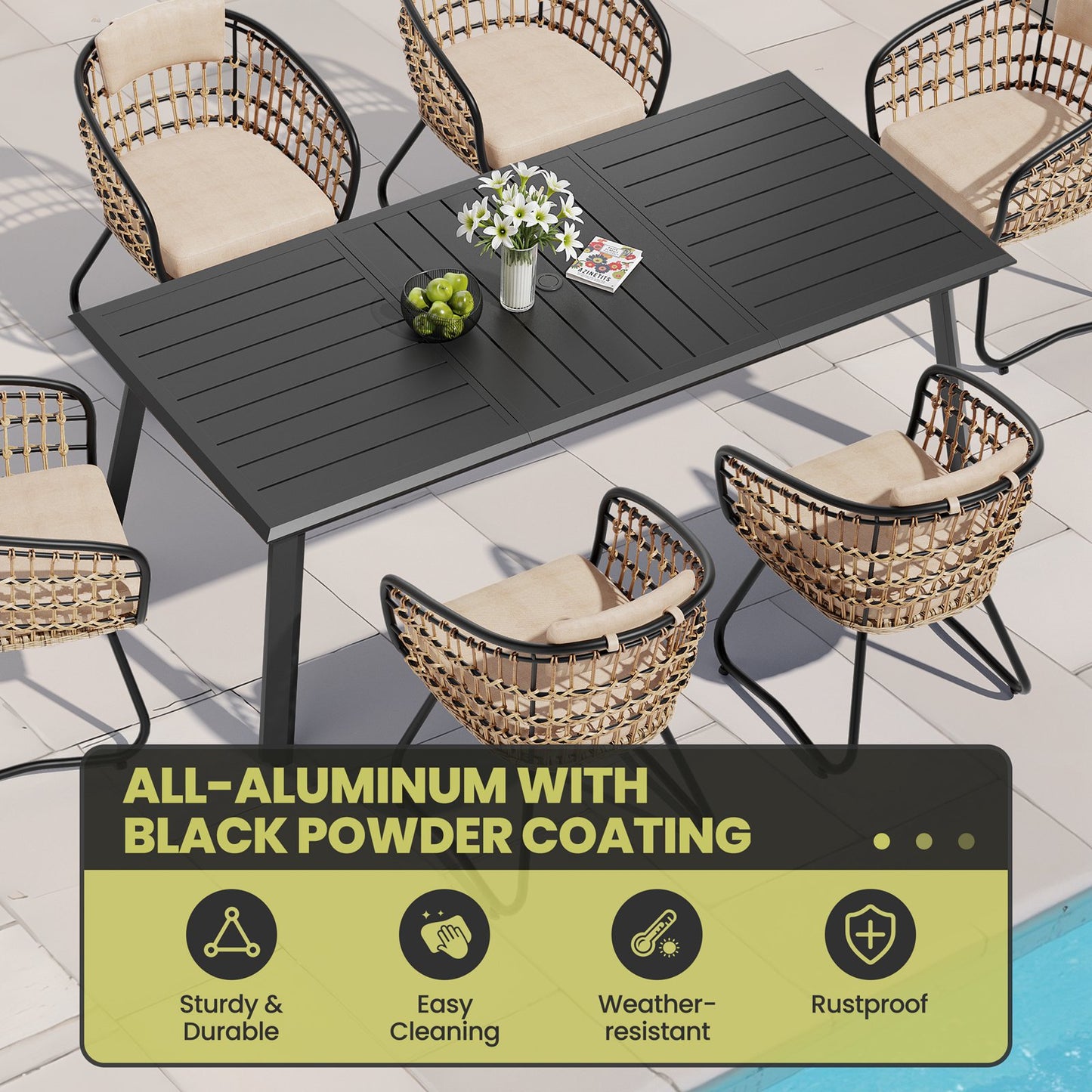 Crestlive Products 7/9-Piece Outdoor Aluminum Dining Set with Umbrella Hole and PE Rattan Chairs