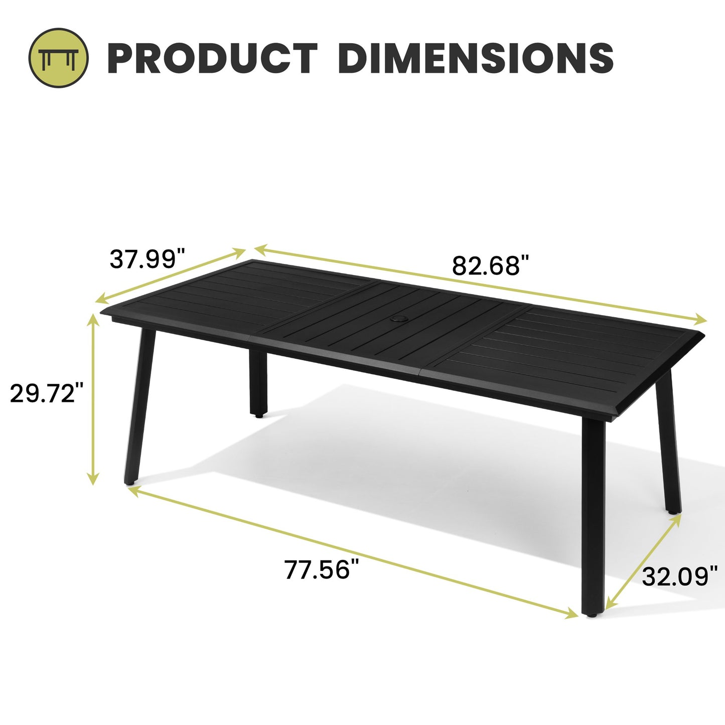 Crestlive Products Patio Aluminum Dining Table with Umbrella Hole for 6-8 People