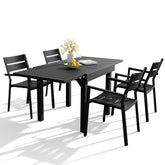 Crestlive Products Aluminum Expandable Outdoor Dining Table and Stackable Dining Chairs Set