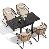 Crestlive Products Aluminum Expandable Outdoor Dining Table with PE Rattan Outdoor Chair Set with Cushions