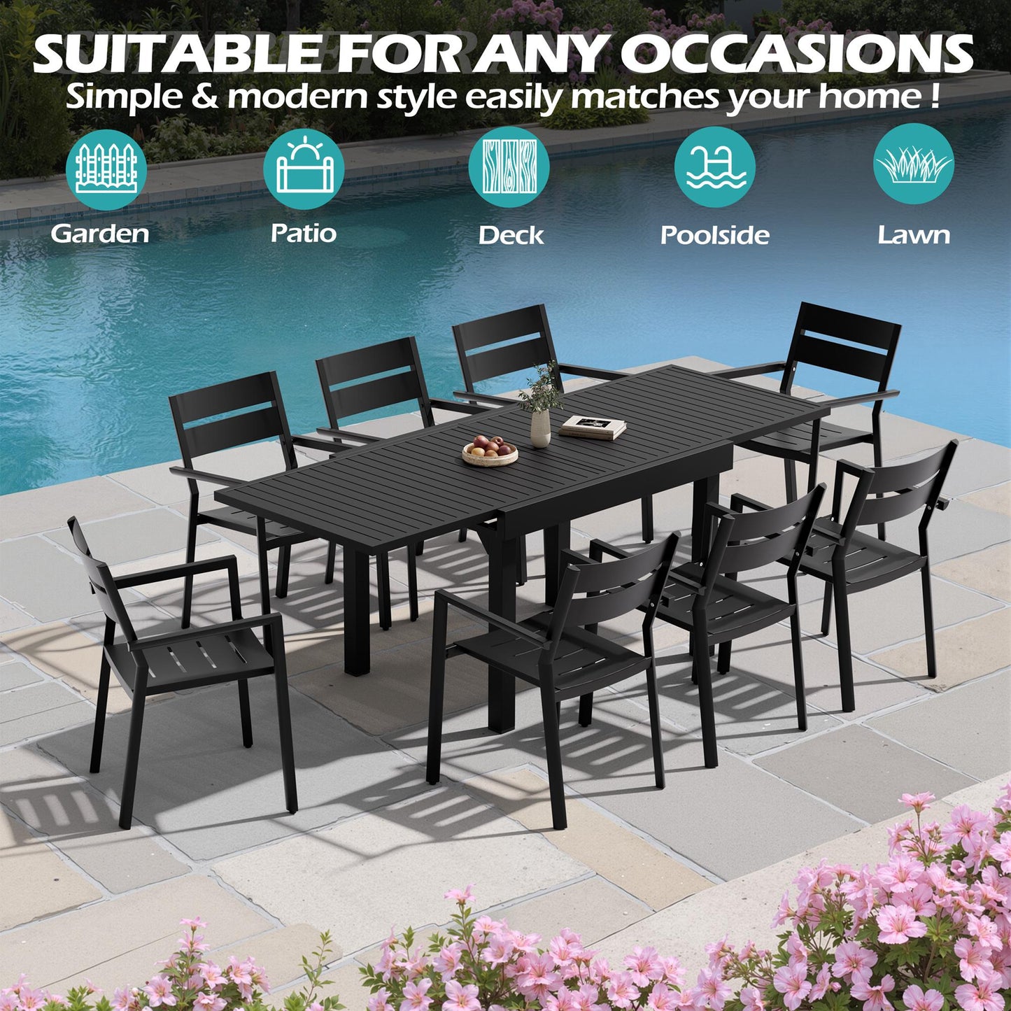 Crestlive Products 83 x 32 in. Aluminum Expandable Outdoor Dining Table