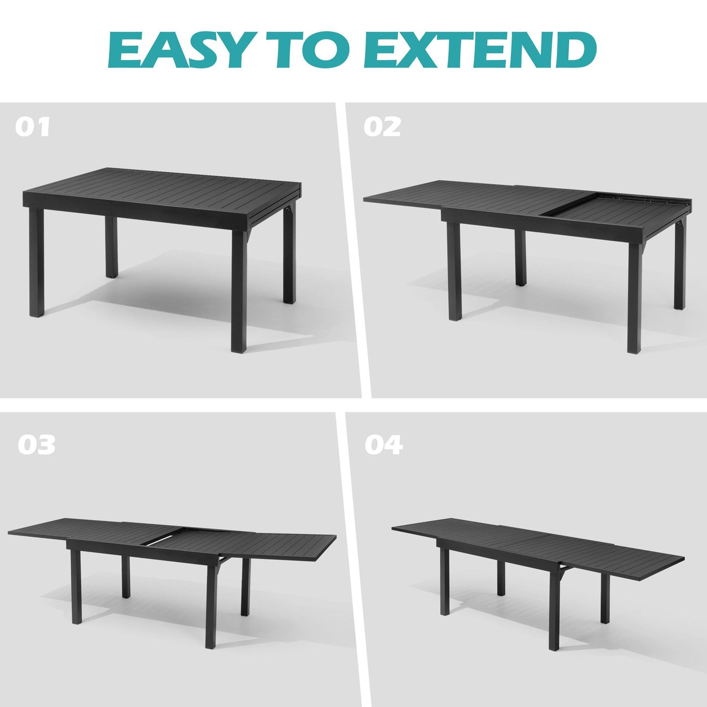 Crestlive Products 106 x 35 in. Aluminum Expandable Outdoor Dining Table