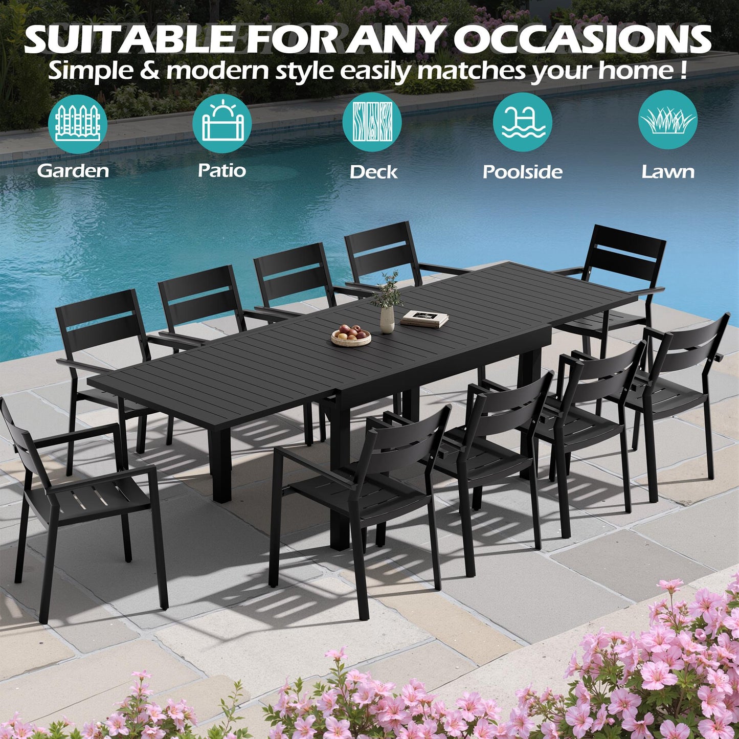 Crestlive Products 106 x 35 in. Aluminum Expandable Outdoor Dining Table