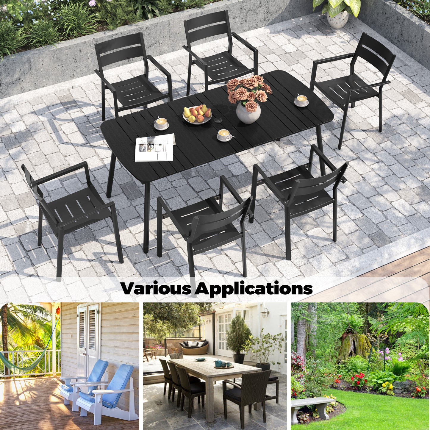 Crestlive Products 71 x 33 in. Aluminum Outdoor Dining Table with Umbrella Hole