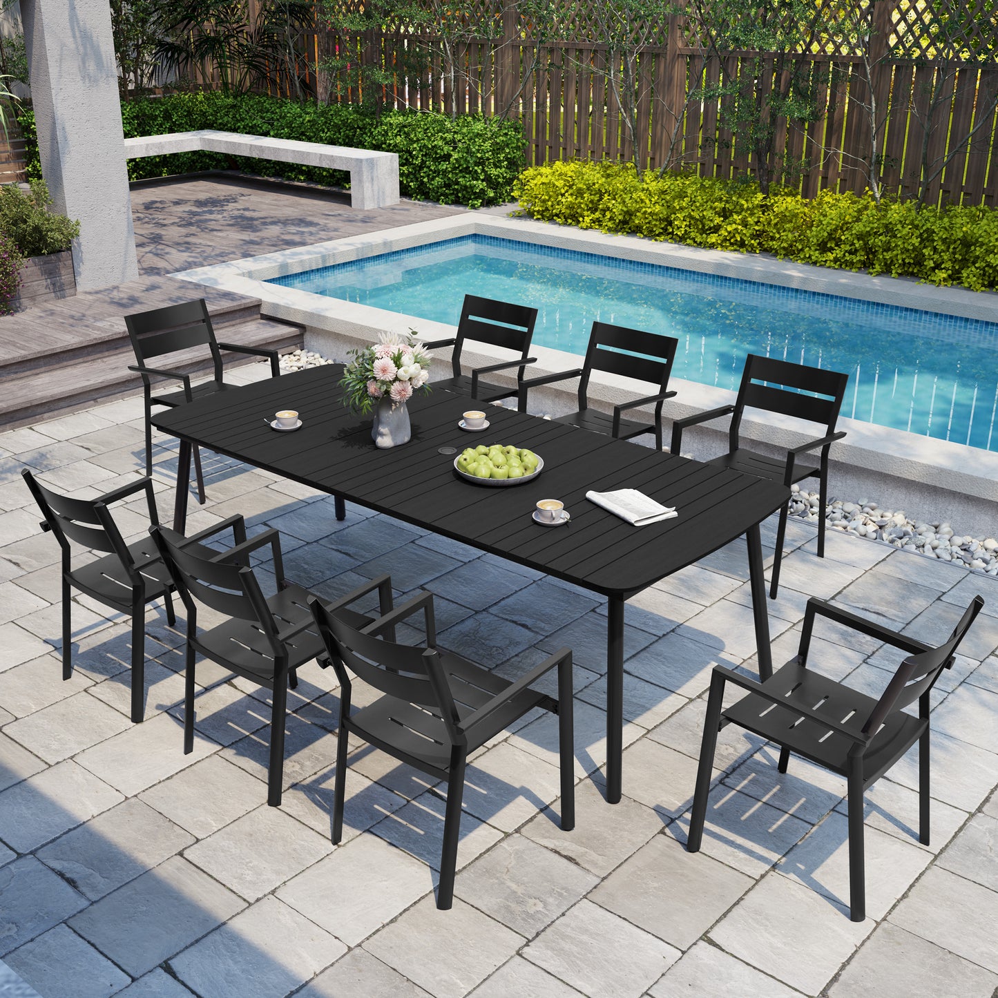 Crestlive Products 93 x 42 in. Aluminum Outdoor Dining Table with Umbrella Hole
