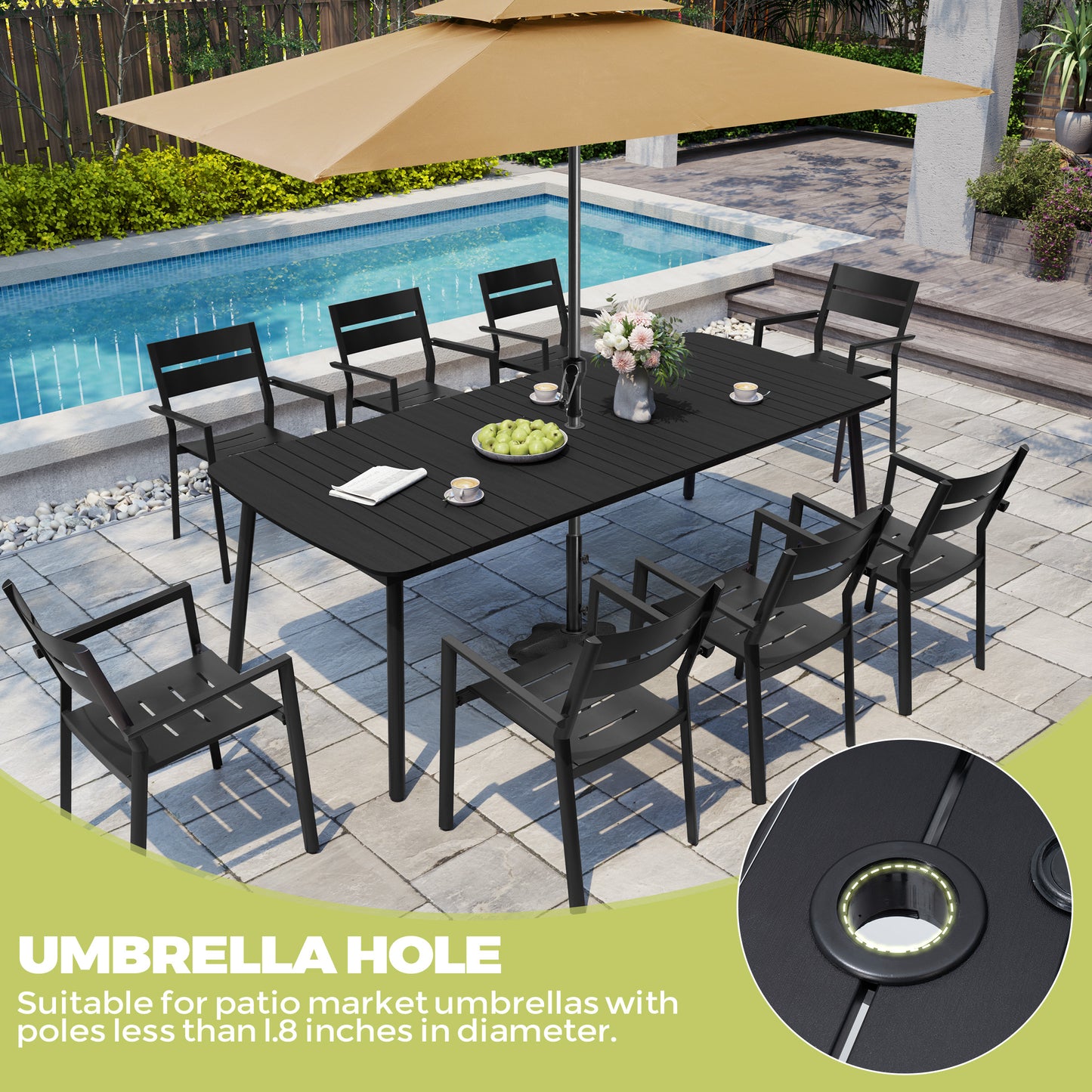 Crestlive Products 93 x 42 in. Aluminum Outdoor Dining Table with Umbrella Hole