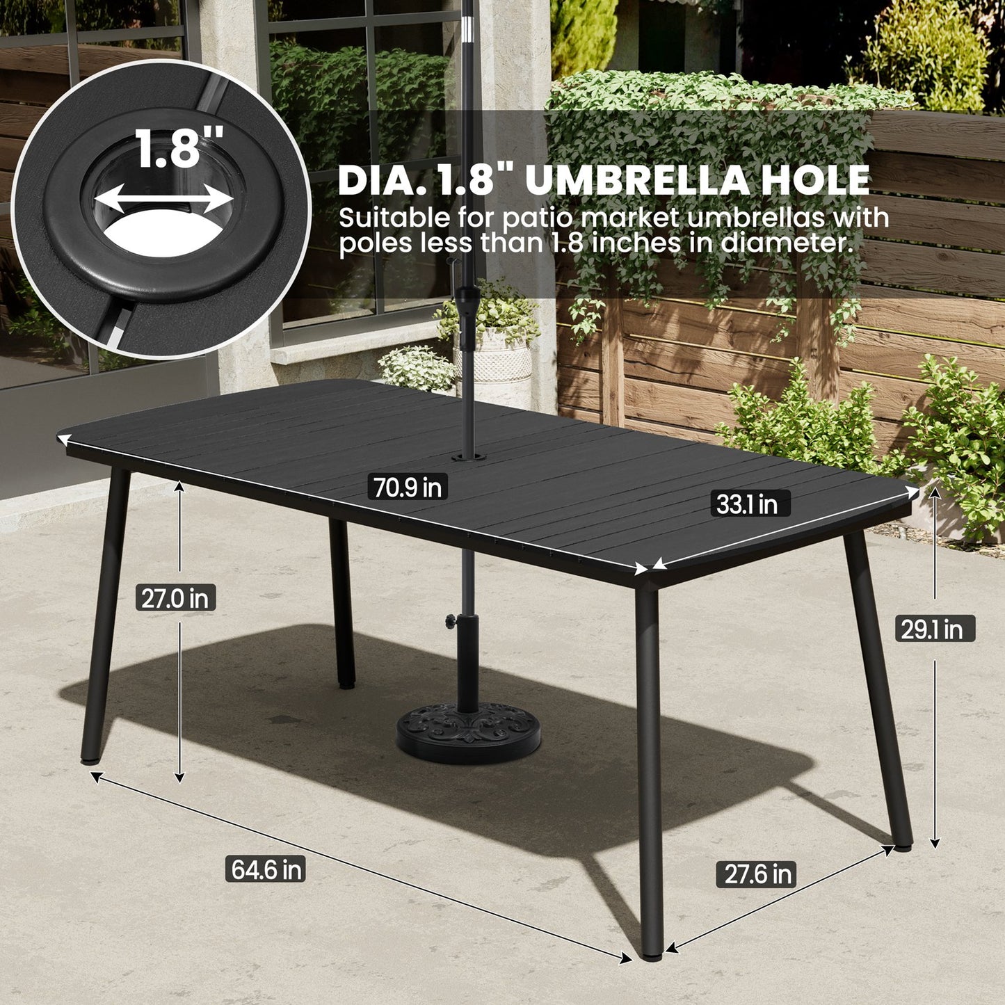 Crestlive Products Outdoor Patio Dining Table Set with Aluminum Frame and Stackable Rectangle Chairs