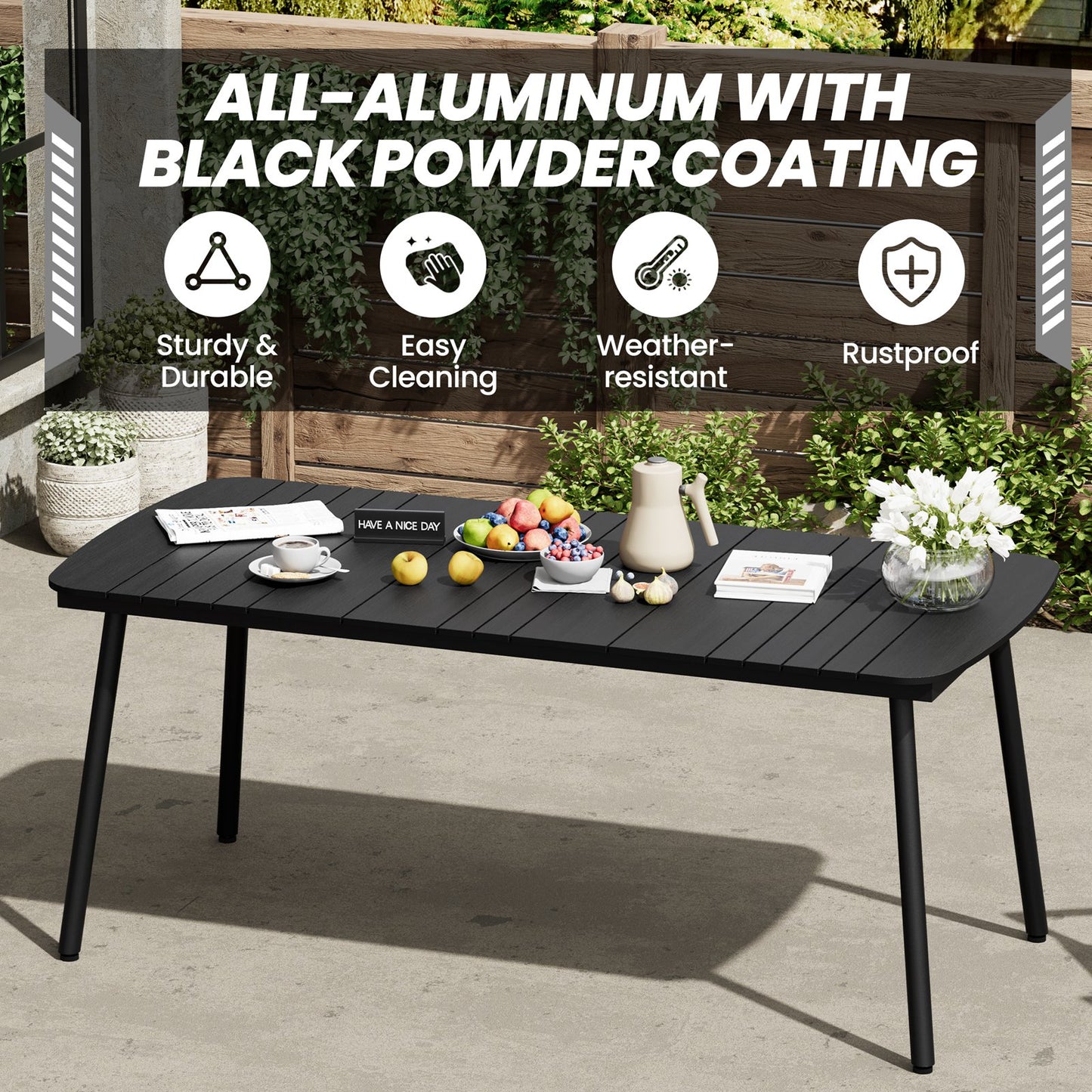 Crestlive Products Outdoor Patio Dining Table Set with Aluminum Frame and Stackable Rectangle Chairs