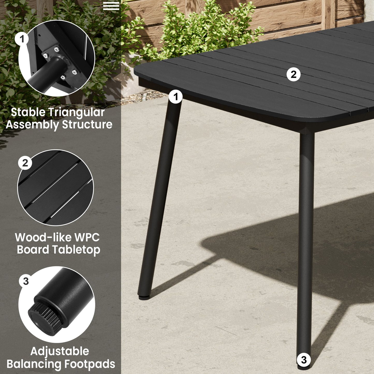 Crestlive Products Outdoor Patio Dining Table Set with Aluminum Frame and Stackable Rectangle Chairs