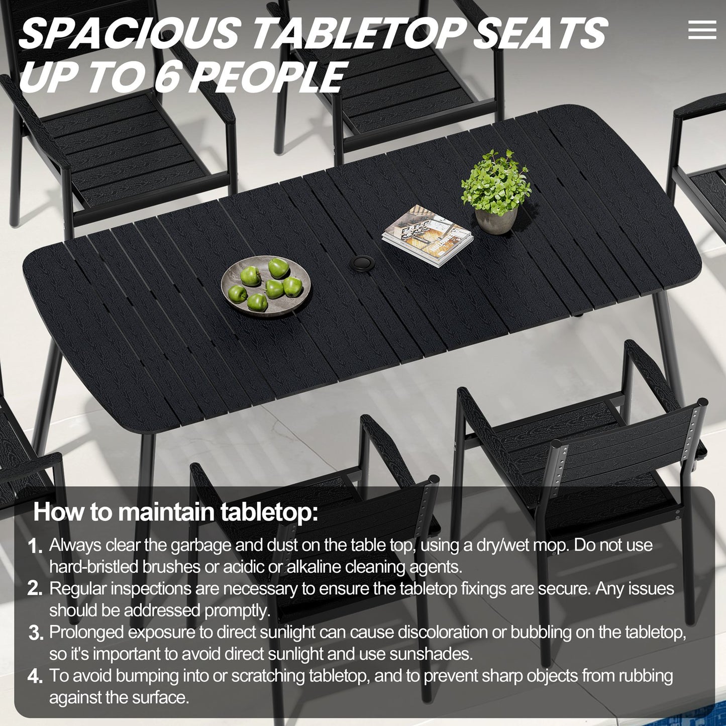 Crestlive Products Outdoor Patio Dining Table Set with Aluminum Frame and Stackable Rectangle Chairs